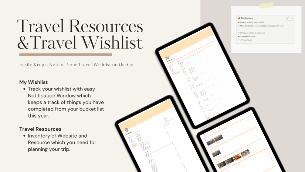 Travel resources and wishlist dashboard